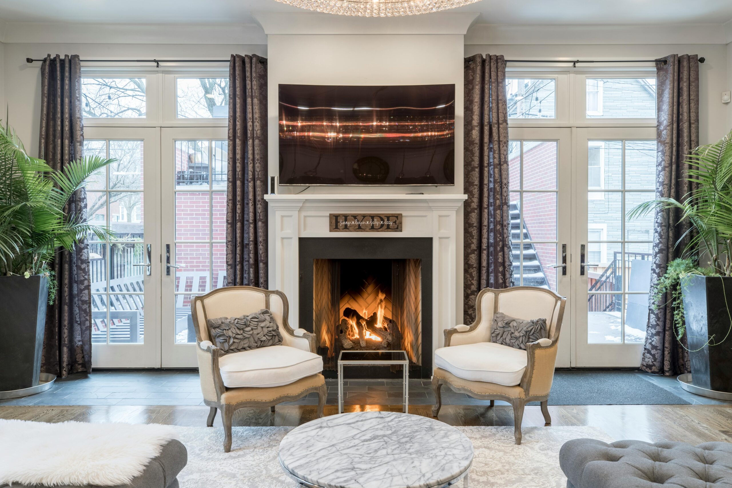 Electric fireplace in a beautiful home.